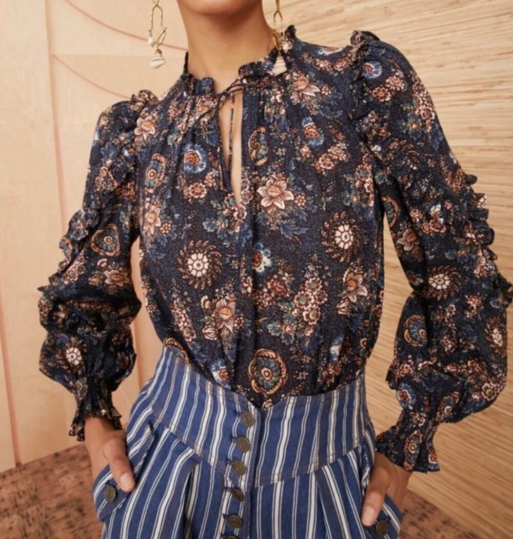 Ulla Johnson Manet Blouse Twilight Blue Sz 6